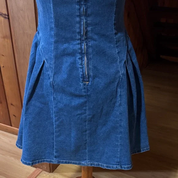 Cider Size Medium M Denim Square-Neck Mini Dress stretch - Picture 7 of 13